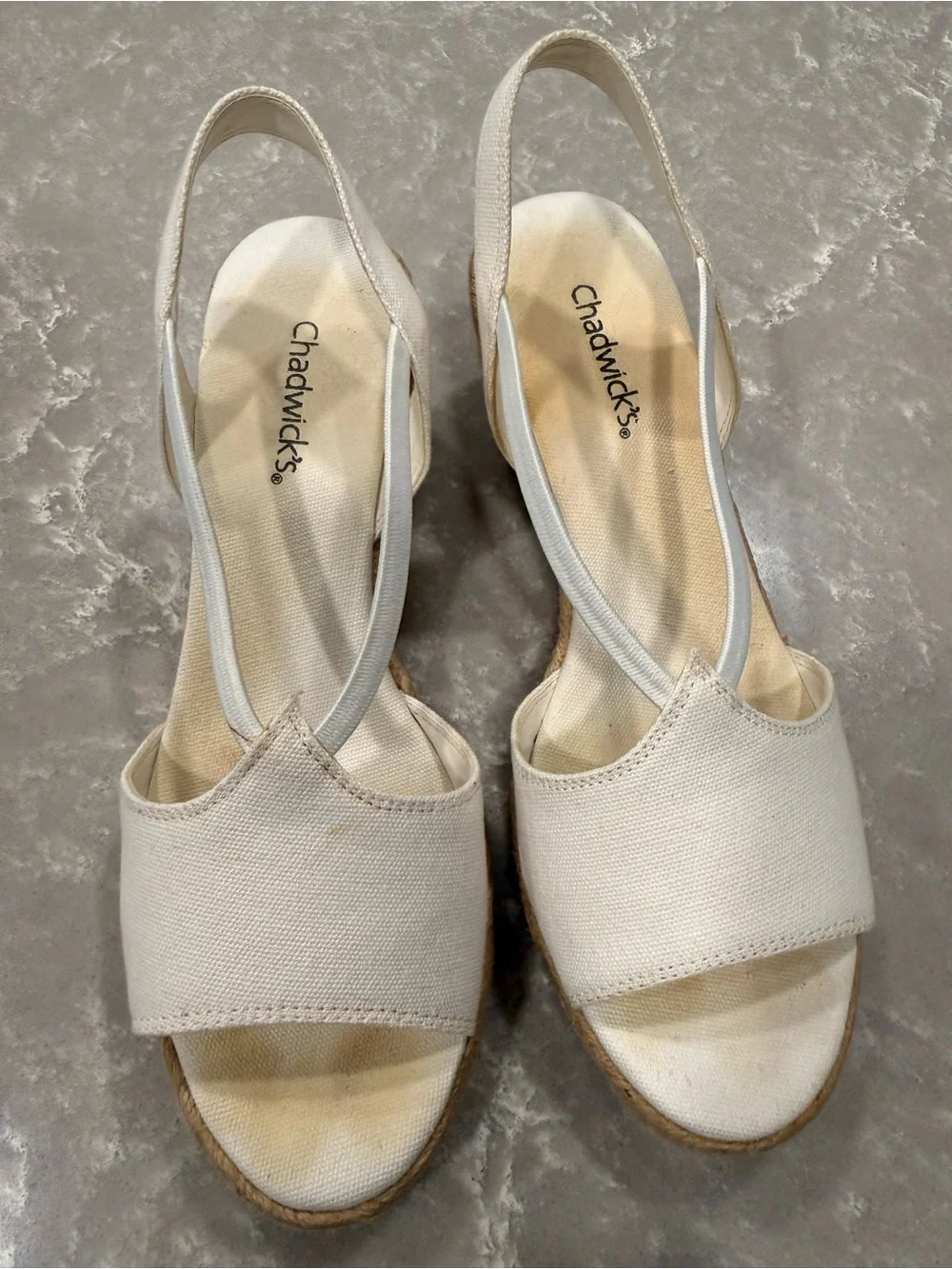 Chadwick’s White Canvas Espadrille Wedge Sandals Size 8 M Slingback Summer